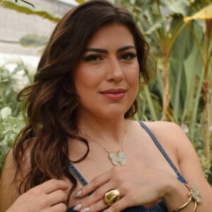 Blue Enameled Butterfly Necklace and Earring Set Studded with Micro Zirconias.