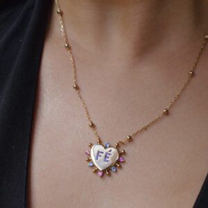 Beaded Necklace with Faith Heart Pendant