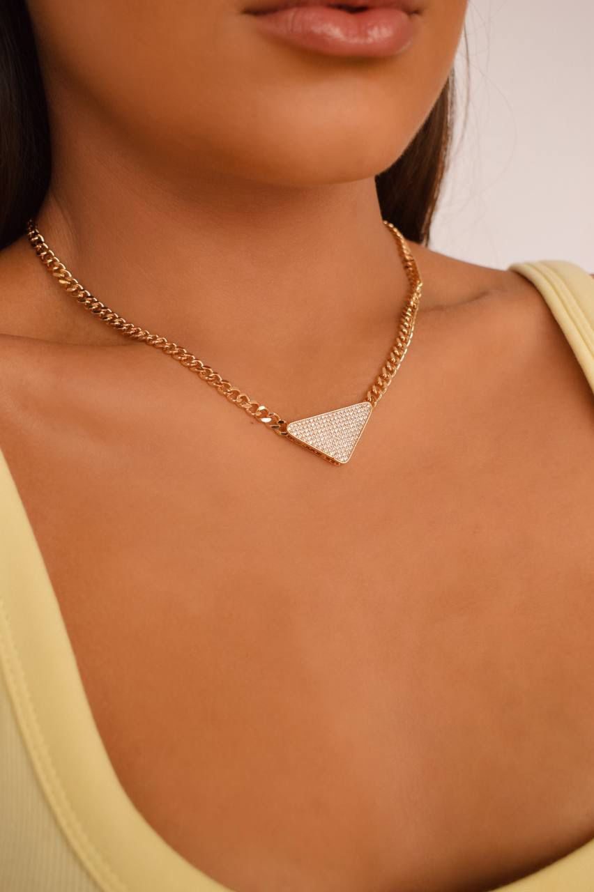 Structured Chain Necklace with Pave Triangle Pendant